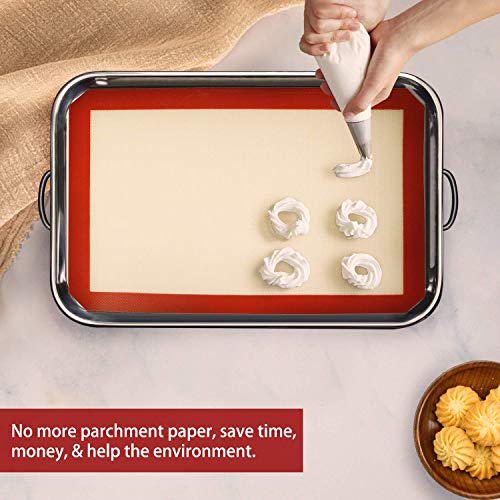5PCS Silicone Baking Mats, 2 Half Sheets Mats + 1 Quarter Sheet Liner + 1 Round + 1 Square Cake Pan Mat & Silicone Baking Brush- 100% Food Safe Silicone & Non-Stick,For Baking Cake Cookie - Thumbnail 4