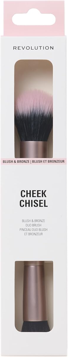 Revolution Cheek Chisel Blush & Bronze Duo Brush | Dual-Ended Makeup Brush for Cream Products, Seamless Finish, Vegan & Cruelty-Free
