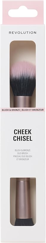 Revolution Cheek Chisel Blush & Bronze Duo Brush | Dual-Ended Makeup Brush for Cream Products, Seamless Finish, Vegan & Cruelty-Free