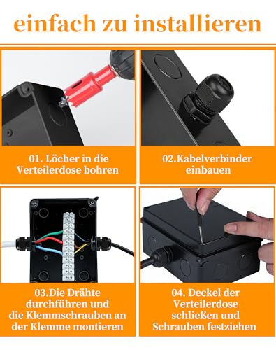 Verteilerdose Abzweigdose wasserdicht IP65 Aufputz, ZITFRI 15x11x7cm Klemmkasten Aufputz Abzweigkasten Garten Feuchtraum Verbindungsdose M20 für Ø6-12 mm Kabel Kabelabzweigkasten wasserdicht
