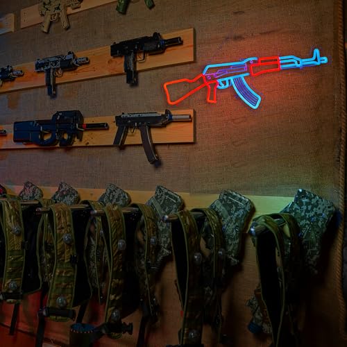 Image of Gun Neon Sign AK 47 Sign for Wall Decor Large Size(26.5x8.7 Inch) Smart plug timer compatible USB Powered Man Cave Bedroom Decor