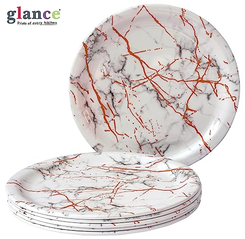 Image of Melamine Dinner Plates Set of 6, 11 Inch Round Full Serving Plates, Lightweight, Break Resistant, Dishwasher Safe, Food Grade - White Marble Design