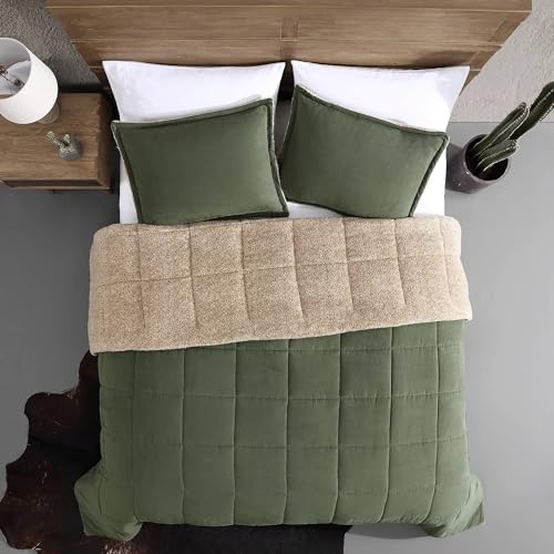 Wrangler USHSA51262094 Queen Comforter, Solid Microsuede And Cozy Sherpa Reversible Bedding Set thumb #8