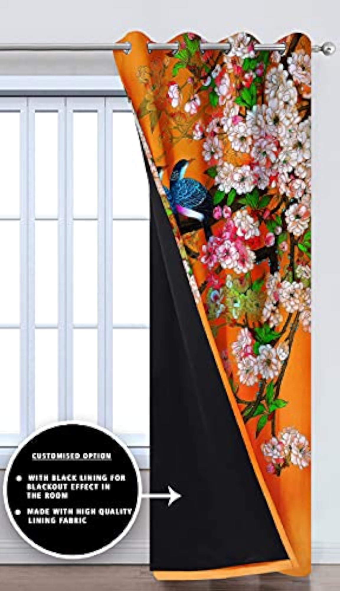 Floral Pattern Blackout Curtains Set of 2, Orange 6ft