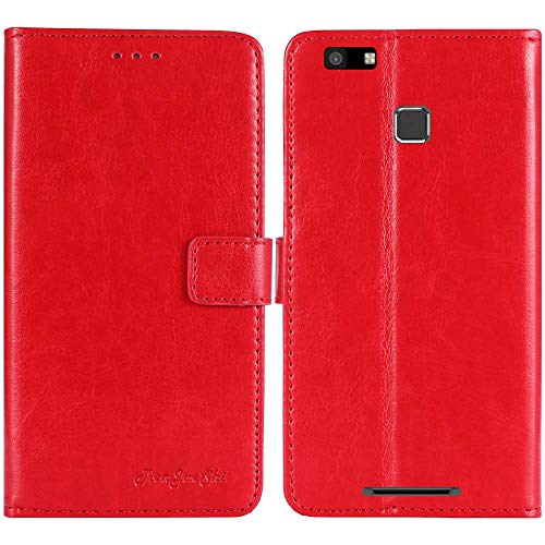TienJueShi Rot Premium Retro Business Flip Book Stand Brief Leder Tasche Schutz Hulle Handy Hülle Abdeckung Wallet Cover Etui Skin Fur Vernee Thor E 5 inch