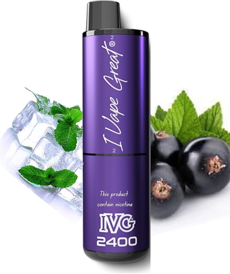 IVG 2400, Blackcurrant Menthol Disposable Vape Accessory, Nicotine Free, Pack of 1