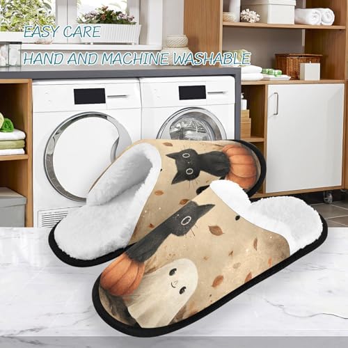 Cat Ghosts Pumpkin Brown Slippers For Women Men Soft Memory Foam Non-Slip Hallowmas Winter Indoor House Shoes Travel Slipper3