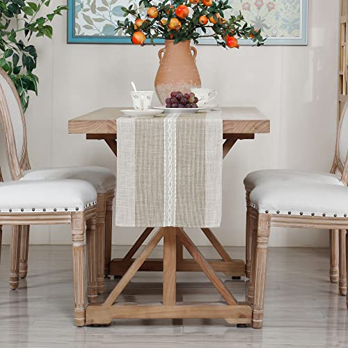 Farmhouse Braided Striped Table Runner Rustic Embroidery Coffee Table Runners for Decorations Weddings Holiday Brown 13x48inch - Image 6
