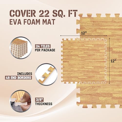 Image of Yes4All EVA Interlocking Mats, Puzzle Floor Tiles, Foam Floor Padding with Border for Furniture, Home Space, Living Room, Garage 11,22,32 SQFT