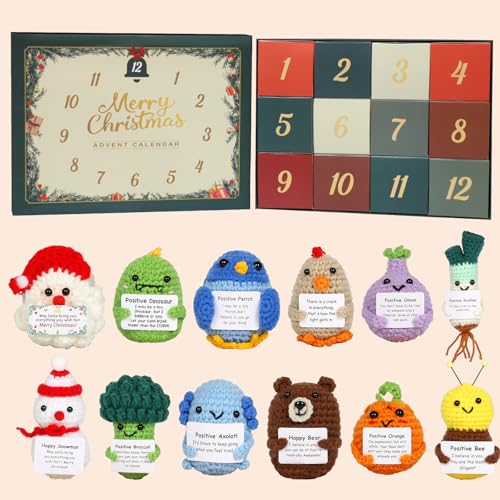 Verdenu 12PCS Positive Crochet Gift Set, Christmas Advent Calendar 2025-Emotional Support Crochet Advent Calendar for Adults, Christmas Gifts for Women/Men/Teens, Cozy Crochet Characters