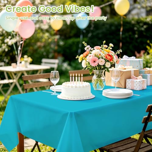 Image of Mulbozy Teal Plastic Tablecloth Disposable 4 Pack, 54 x 108 Inch
