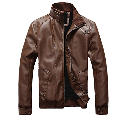 importato LaoZan Uomo Giacca Cappotto Biker di Pelle Faux Cappotti Bomber Inverno Ecopelle Moto Jacket L Marrone