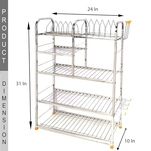 Image of Stainless Steel Wall Mount Kitchen Racks | Dish Rack with Cutlery and Plate Kitchen Stand | Modular Kitchen Bartan Stand | Kitchen Organizer Items (31 X 24 Inch) Wt-5.6kg