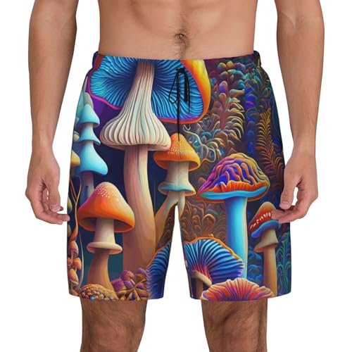 Mushroom Print Men Stylish Functionality Swim Trunks Breathable Beach Shorts Surfing Gym Fishing