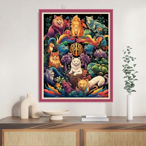 Image of Joyhoor Cross Stitch Kits for Beginners Stamped Cross-Stitch Supplies Needlework preprint Embroidery Kits for Adults DIY Needlepoint Kits Embroidery Patterns 11CT-Animal Kingdom 16.x20 inch
