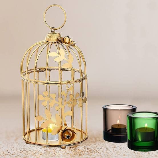 Metal Iron Bird Cage Tea Light Holder with Flower (Gold) Amazon.in