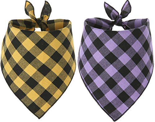 Easter Dog Bandana, 2 Pack Plaid Cat Scarf for Small Medium Large Dogs