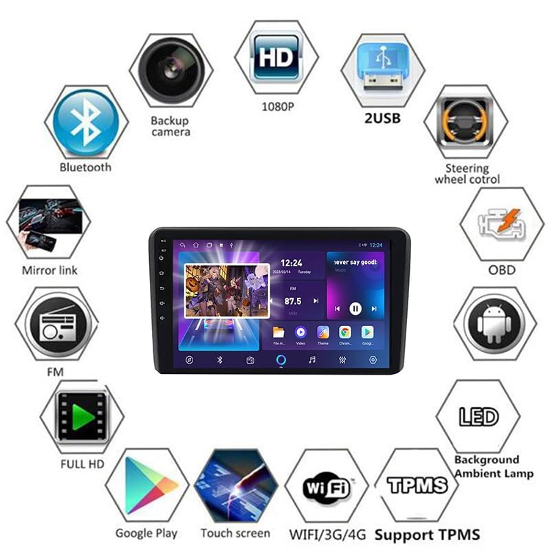 Autoradio 2 DIN Android 14 para Ford Mondeo 2007-2010 con pantalla de 9" y GPS 3