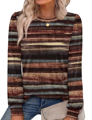 Alaroo Long Sleeve Shirts Tunic Boho Tops for Women Fall Fashion Basic Crewneck Sweatshirts Trendy Clothes Print 32 XL
