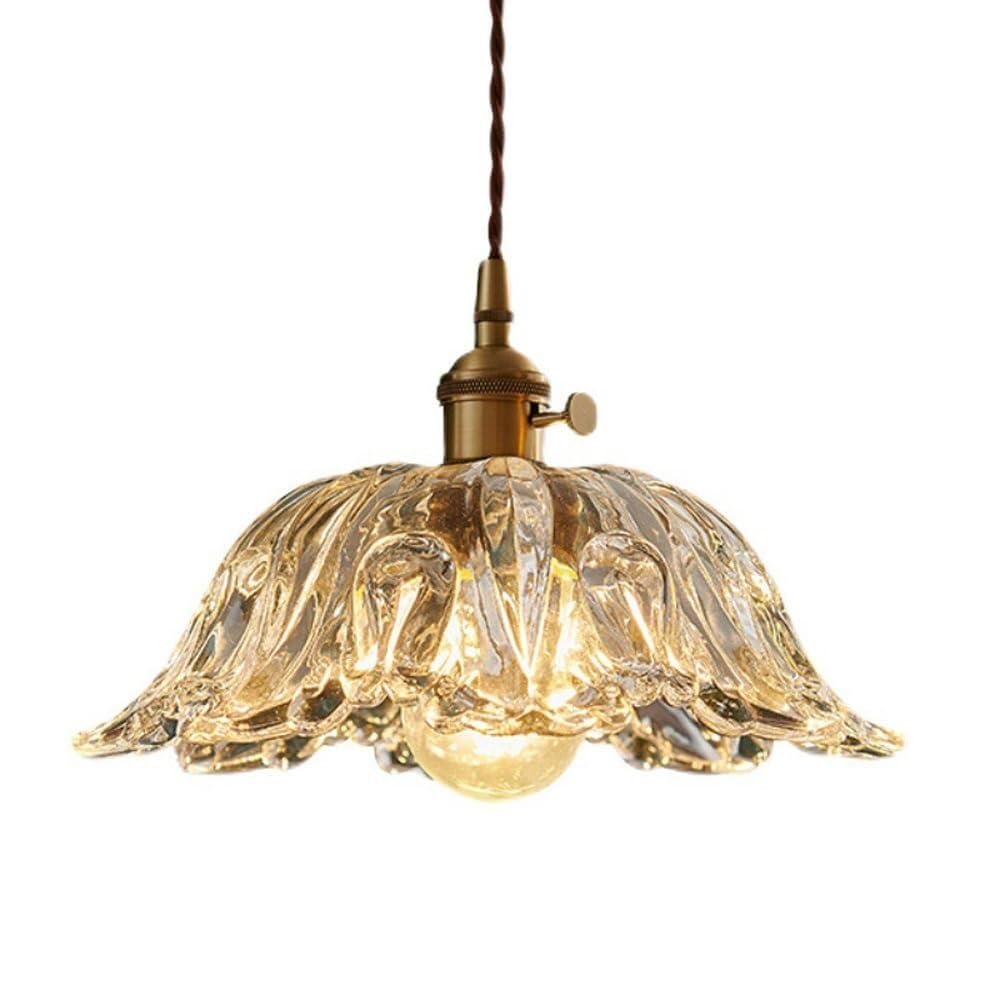 SYAXVOM Nordic Petal Glass Chandelier - Elegant E27 Pendant Light for Bedroom and Restaurant(27cm)