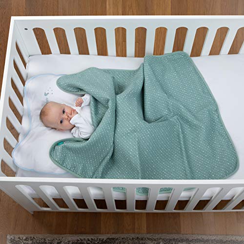 Urban Kanga Deken 2-laags mousseline en wafel piqué Öko-Tex Baby 100 x 70 cm (Groene Stippen) - Afbeelding 5