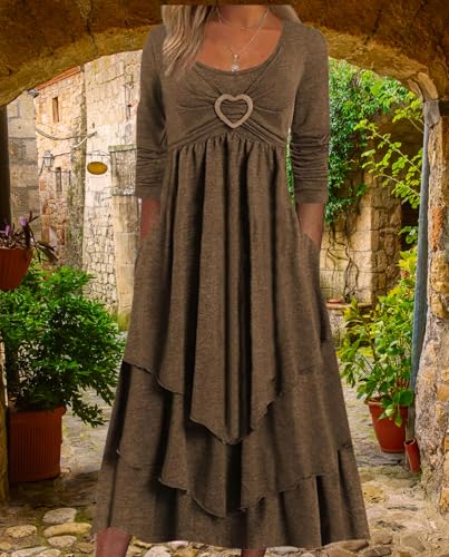 Womens Wedding Guest Maxi Dresses 2024 Fall Swing Ruffle Dress Irregular Hem A Line Flowy Long Sleeve Tiered2