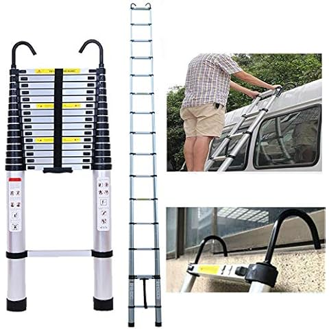 Autofather 6.2m Telescoping Ladder w/Detachable Safety Hook, Aluminum Telescopic Ladder Extension Tall Multi Purpose Loft Ladder, 150kg/330lb Capacity, Safe & Compact Cover
