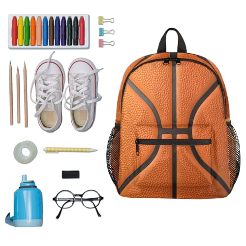 Image of Toddler Sports Backpack for Boys,12 Inch Kids Backpack for Preschool Kindergarten Elementary,Lightweight Small Bookbag with Chest Strap for Daycare Travel,Basketball Texture
