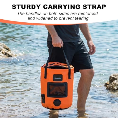 Seau pliable de 25 L portable avec sac en maille pour pêche et nettoyage
