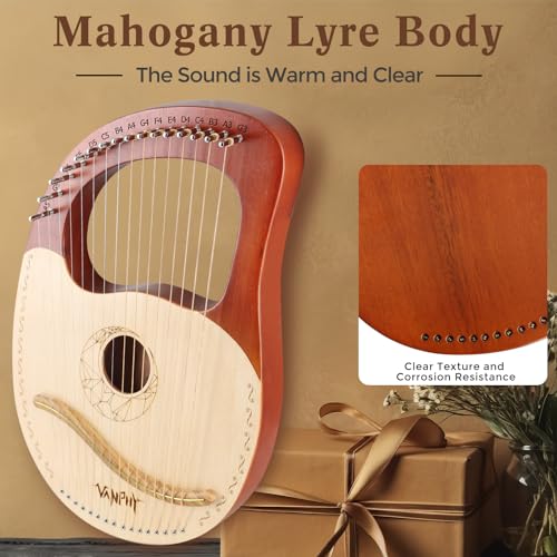 image for VANPHY Lyre Harp 16 Strings Mahogany Body Metal String for Beginner Ha