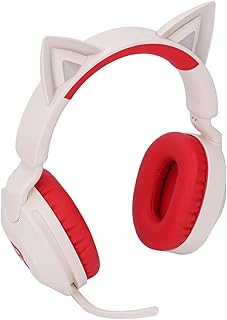 Generic Cat Ear Wireless Headphone with LED Light Foldable Music Gaming Headset for Adults Children Teens Black (Red)