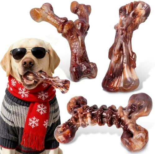 Dog Toys for Aggressive Chewers - 3 Pack Bacon Flavored Indestructible Dog Toy, Tough Chew Bone for Medium Large Breed 25-80lbs to Keep Them Busy