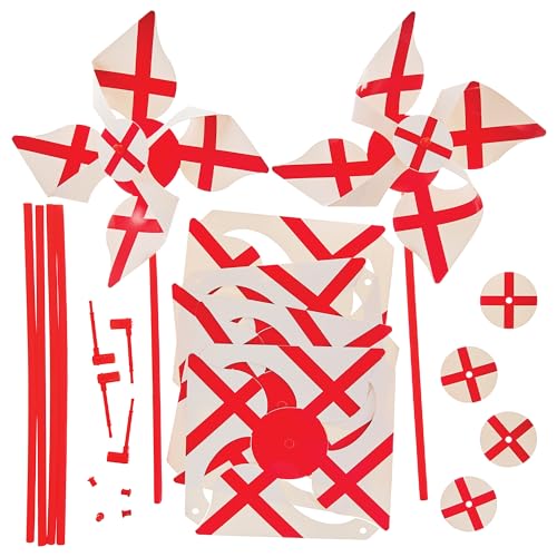 Baker Ross FX983 England Flag Windmill Kits - Pack of 6, St Georges Day Craft Kits for Kids