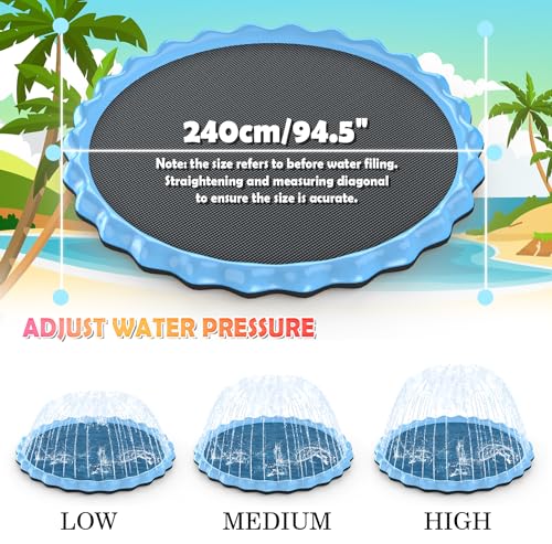 Splash Pad, Hyperzoo 95\" Extra Large Sprinkler Splash Pad for Kids and Dogs, Non-Slip Thickened Sprinkler Pad Pool Summer Outdoor Water Toys for Baby Toddler Boys Girls 3-12 Years Blue