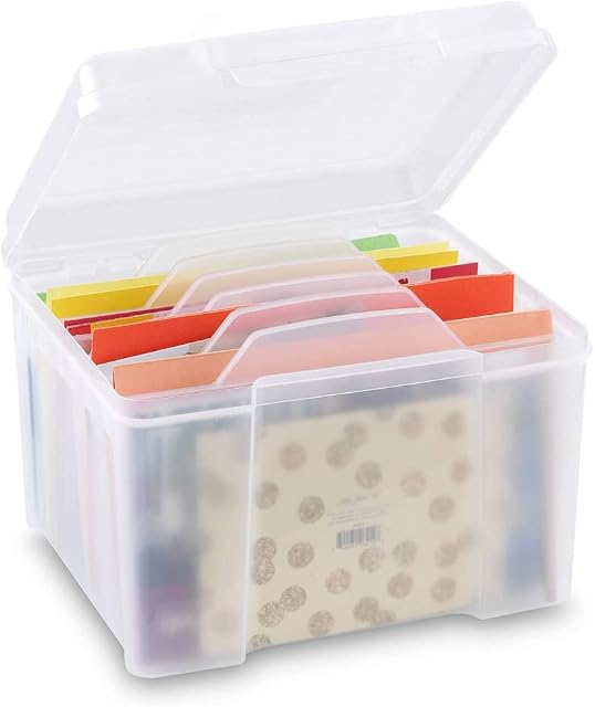 Qtrednrry Greeting Card Organizer & Storage Box with 6 Adjustable Dividers for Holiday Birthday Get Cards Photos, Crafts
