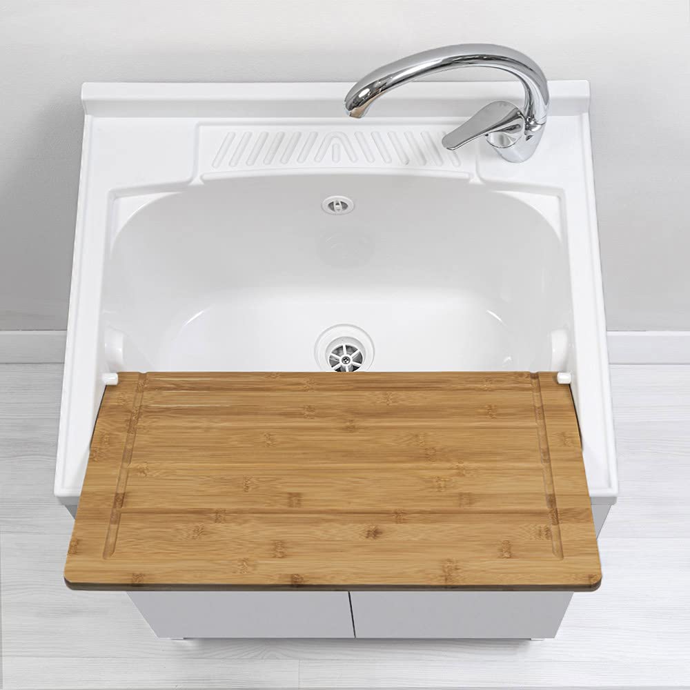 Inbagno Lavatoio con Mobile 60x50, Vasca in Resina, già Montato Completo di ASSE strofinatoio e Kit Scarico