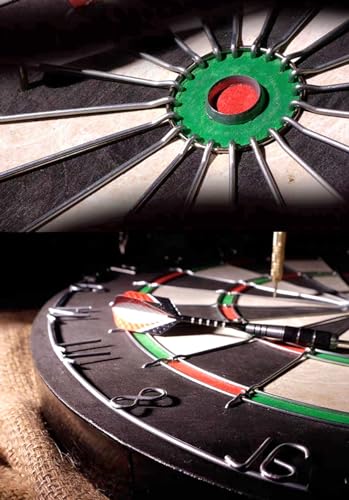 Image of RUP Bristle Dartboards Set, 18 inch Premium Sisal | Round Spider Wire DartBoard, 6 Steel Tip Darts Included, Staple-Free Bullseye, Screws for Installation