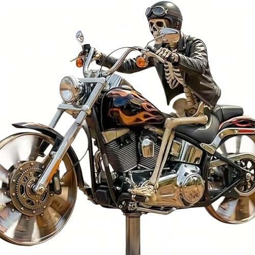 Flame Skull Motorcycle Wind Spinner, Rotating Wheels Windmill Stake with Metallic Paint, Weather Resistant Resin Garden Sculpture, Unique Outdoor Decor Ornament Gift for Biker Lovers and Halloween by CARLIEN - Image 7