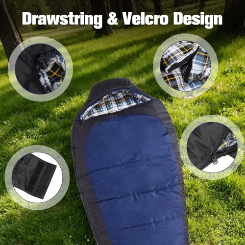 Bolsa de Dormir Momia, Invierno Extremo 0 Grados con Forro de Franela y Algodón, Caliente y Lavable a Máquina para Camping, Ideal para Excursionismo y Camping en Clima Frío miniatura 3