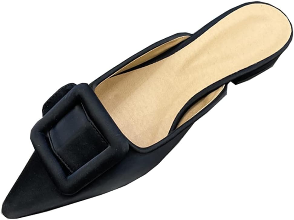 Divanne Mules for Women, Buckle Flat Mules Pointed Toe Backless Mule Slides Suede Slip On Loafers - Image 3