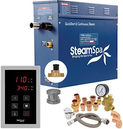 Steam Shower Generator Kit System | Brushed Nickel Steam Shower Head + Self Drain Combo | Enclosure Steamer Sauna Spa Stall Package | Touch Screen Control Panel | 7.5 KW Premium 240V | PRT750BN-A