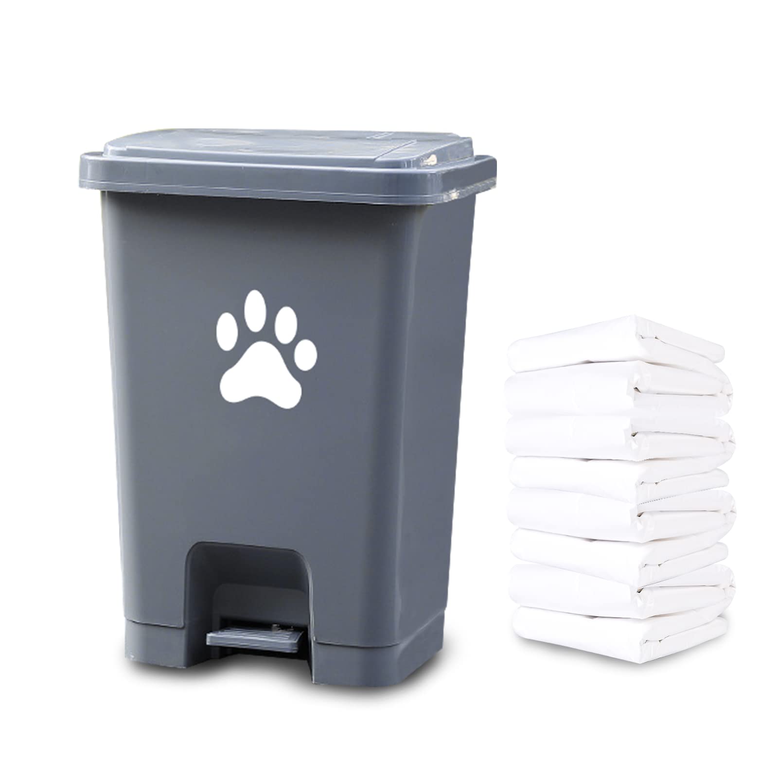 Dog Poop Trash Can For Outdoors Dog Waste Station With Lid Hands-free Pedal Durable PVC Dog Waste Container Outdoor Garden Home Yard Kitchen With 200PCS Plastic Trash Bags Grey C-20-G-W200