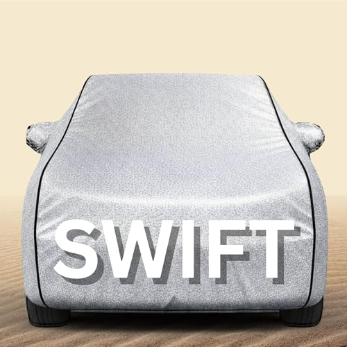 Image of 100% Waterproof Swift Car Cover Heavy Duty - Premium Polyester Car Body Cover, All Weather Outdoor Protection, UV Resistant, Dustproof, Windproof, Heat Resistant, Scratch Resistant (Silver)