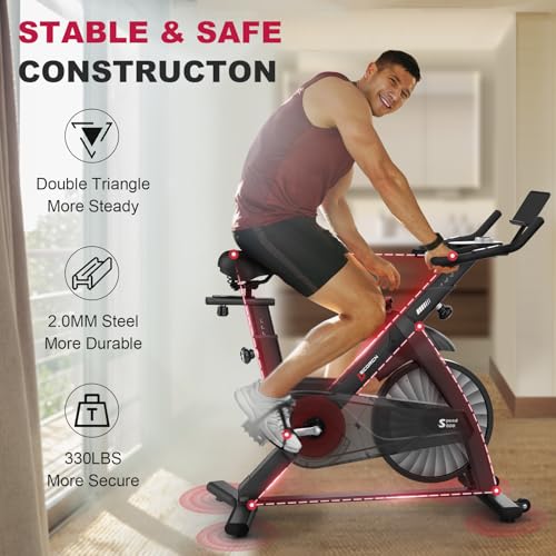 Decorcn Exercise Bike for Home Use with APP, Magnetic Resistance Spin Bike with Large Tablet Holder & Comfortable Seat, Upgraded LCD Monitor for Quiet Home Cardio Workout, Max 330LBS Capacity - Image 3