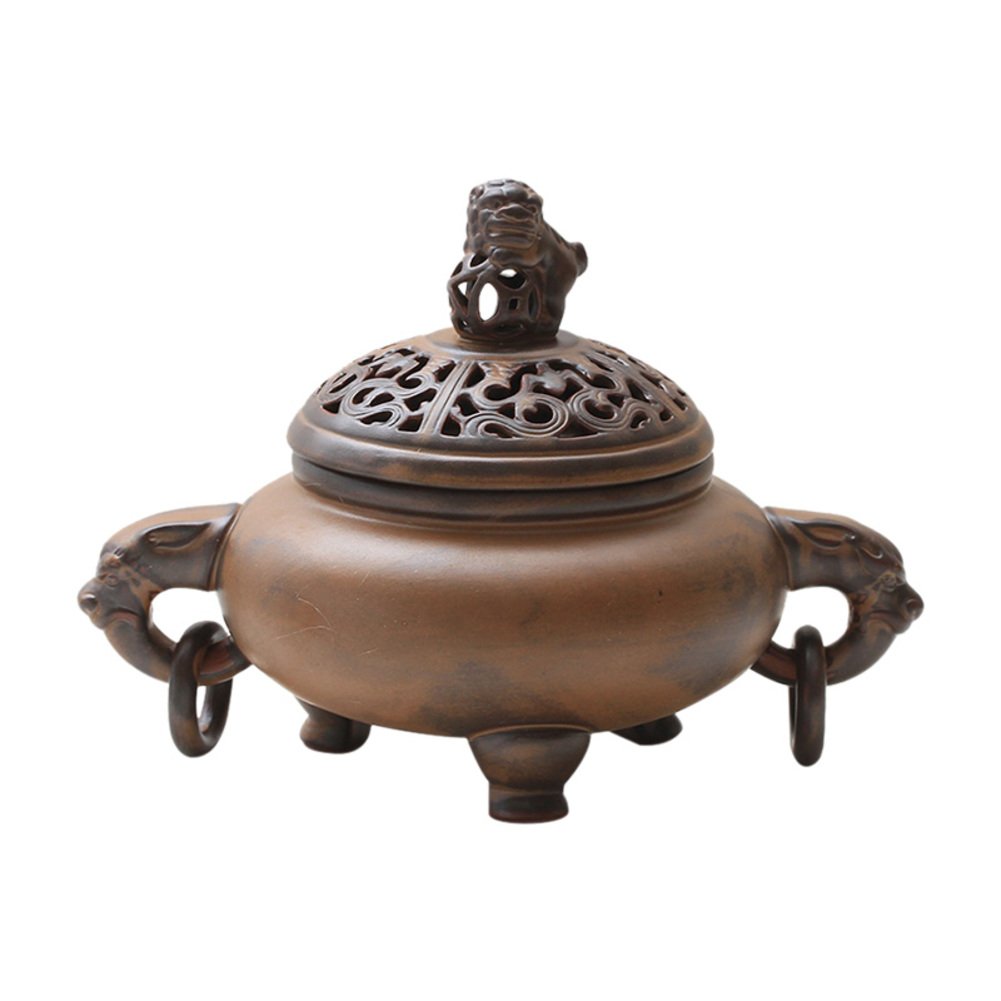Creative incense burner,Brass calabash incense stick holder ceramic decorated thurible porcelain incense ash catcher tray bowl-A D7.5*H5.3inch(19*13.4cm)