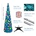 MACTING Pop Up Christmas Tree with Lights 5FT Blue Collapsible Easy-Assembly Coastal Glitter Tinsel Pencil Tree for Porch Apartment Corner Home Holiday Party Indoor Outdoor Xmas Decorations