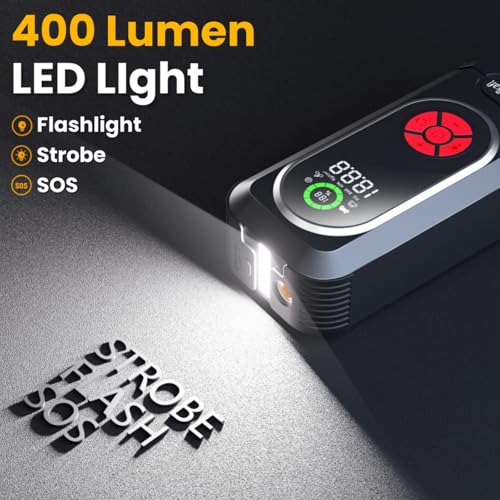 Image of Jump Starter 5000A, Car Battery Jump Starter Portable with 150 PSI Tire Inflator, Portable Air Compressor, Car Jumper Starter for Up to 10.0L Gas & 10.0L Diesel Engines, LED Light, Jumper Cables