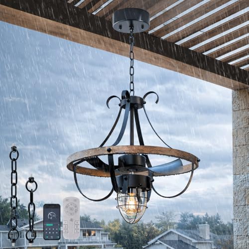 Image of Garwarm 21 inch Waterproof Outdoor Ceiling Fan with Light and Remote, Fandelier