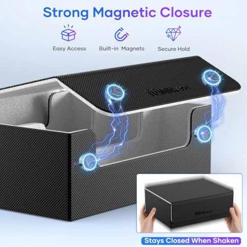 Image of Mlikero Trading Card Storage Box, Bulk Card Storage for 1800+ Sleeved Cards, PU Leather Magnetic Closure Card Organizer with 10 Dividers & 3 Foam Stoppers, Fit for MTG, TCG and Sports Cards