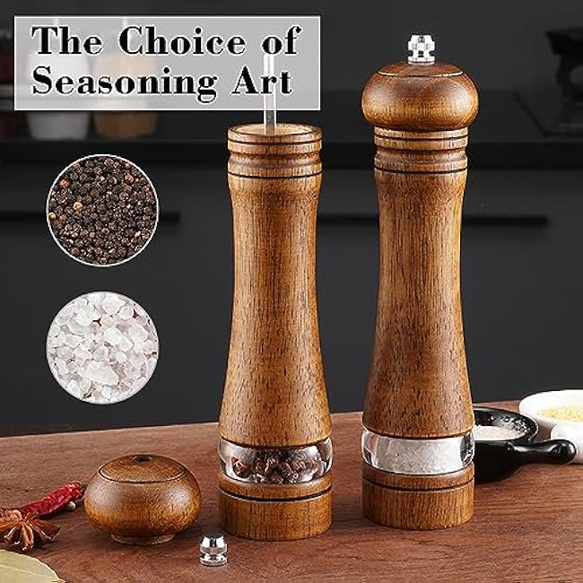 2Pcs Salt and Pepper Grinder, with Acrylic Visible Window Ceramic Grinding Manual Grinder